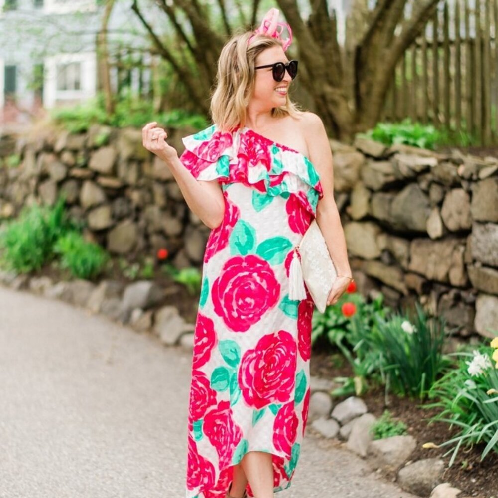 Vineyard Vines Kentucky Derby Run for the Roses One Shoulder Dress Size 4